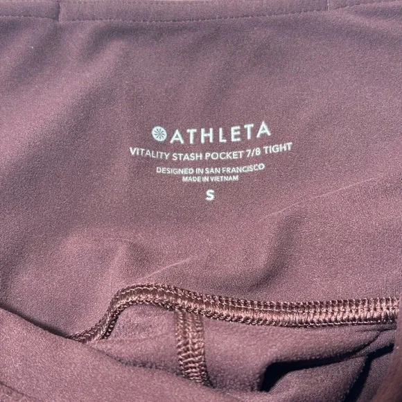 ATHLETA Leggings Women's Medium Burgundy Vitality Stash Pocket 7/8 S Tight Mesh - Picture 4 of 15